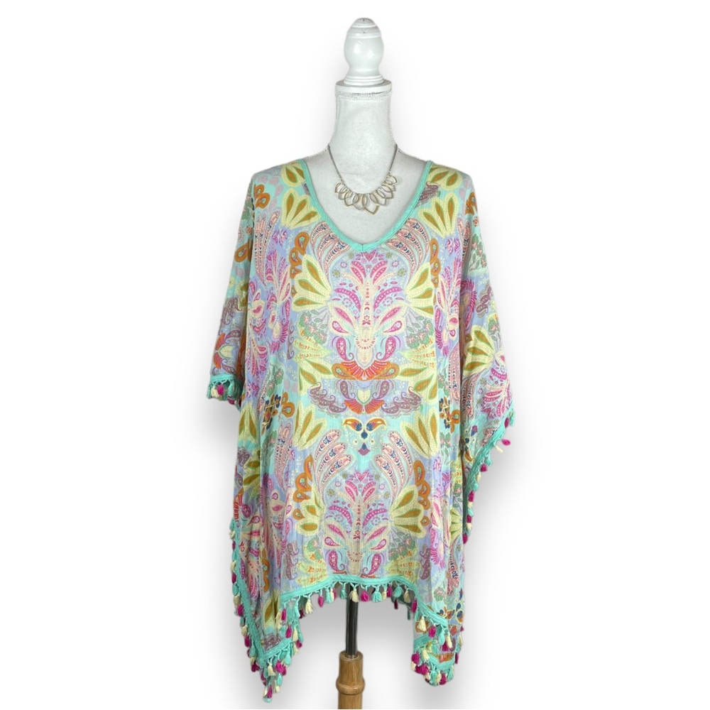 Matilda Jane Bohemian Paisley Print Pastel Cotton Tunic Swim Coverup Tassels